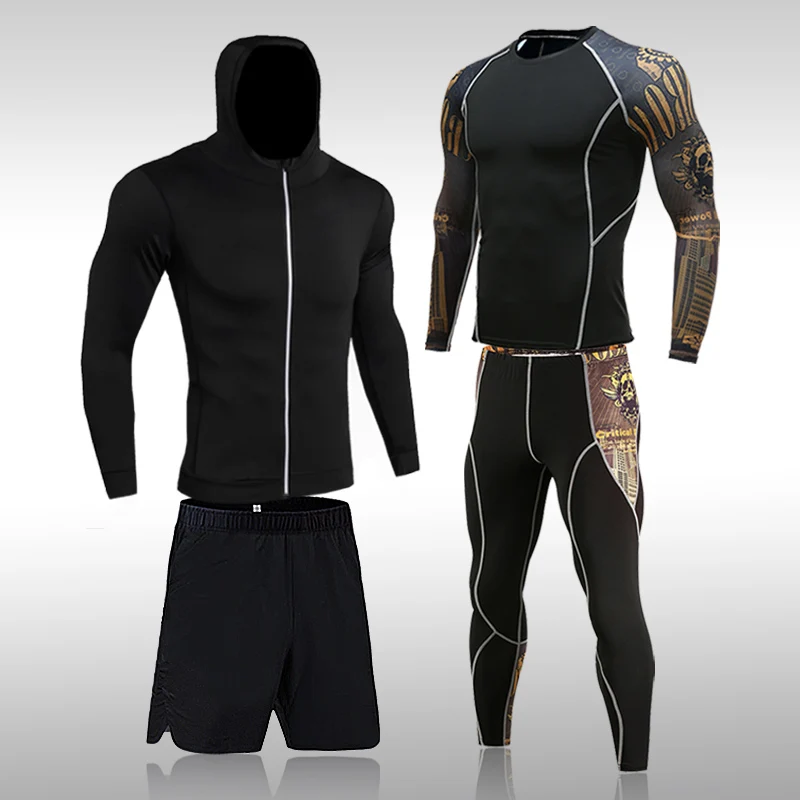 

Мужской костюм для бега, спортивная одежда для бега в тренажерном зале, компрессионный фитнес, ММА, мужские быстросохнущие колготки, спорти...