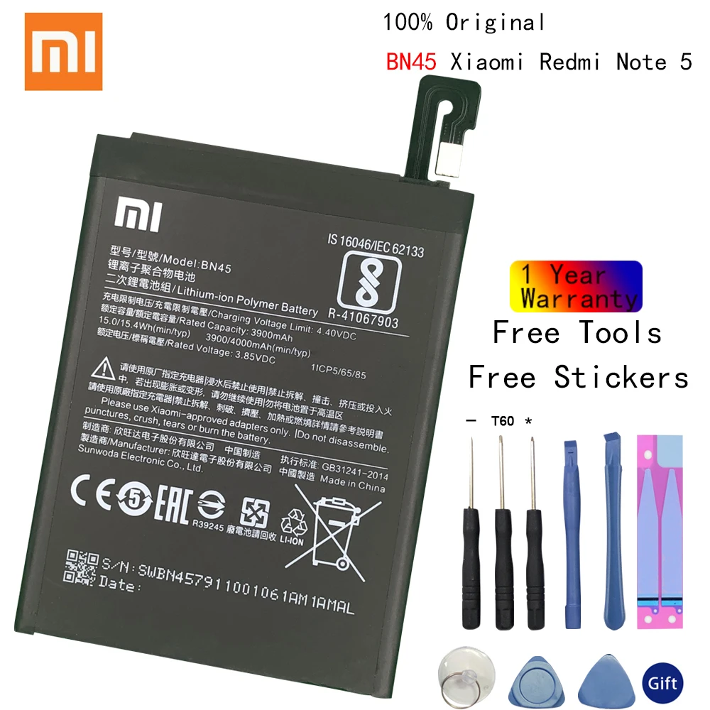 

100% XIAOMI Original 3900 / 4000mAh BN45 Battery for Xiaomi Redmi Note 5 Batterie Hongmi Note 5 Bateria Batterij Battery +Tools