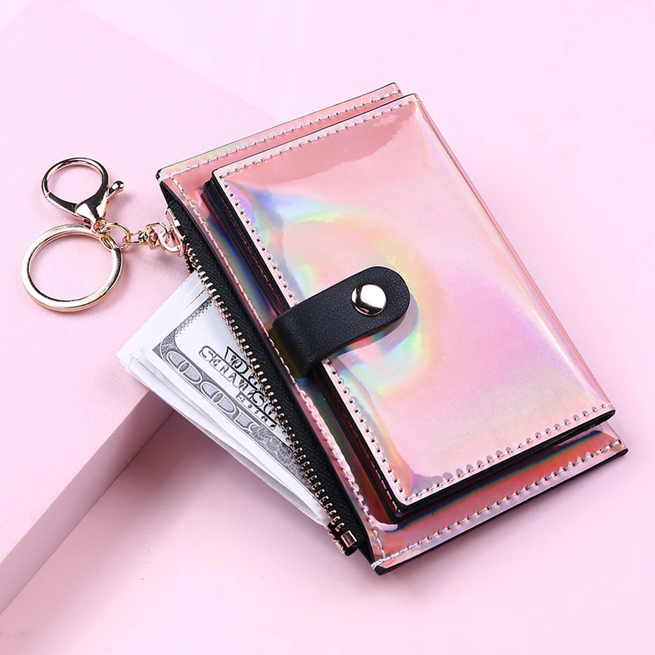 

2021 New Laser Women Wallets Fashion Keychain Zipper Coin Purse Mini Small Money Bag Credit Card Holder