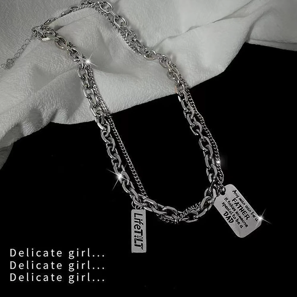 

European And American Retro Necklace Fashion Simple Square Brand Letter Necklace Punk Style Trend Party Jewelry Accessories