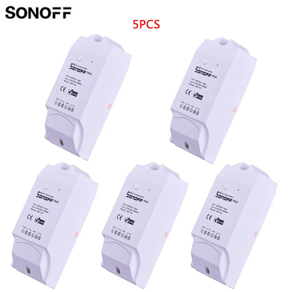 SONOFF 5 шт. TH16 TH10 WiFi умный переключатель AM2301 датчик температуры и влажности DS1820 водонепроницаемый датчик температуры влажности - Комплект: 5PCS TH10 Switch