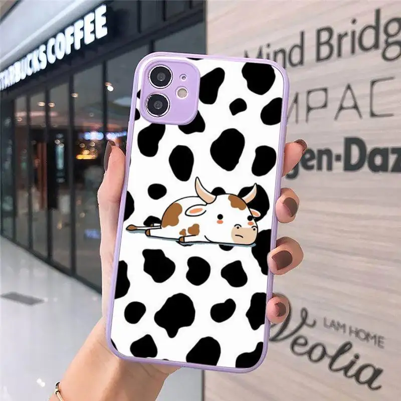 

Cow Print Phone Case Matte transparent For Purple iPhone 12 Mini 11 Pro XR XS Max 7 8 Plus X Back Cover