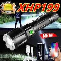 xhp199 newest powerful led flashlight 18650 xhp90 high power torch light rechargeable tactical flash light usb camping lantern