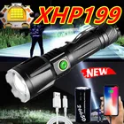 XHP199 новейший мощный яркий светодиодный фонарик 18650 XHP90 высокомощный фонарик светильник заряжаемый тактический фонарь Usb фонарь для кемпинга