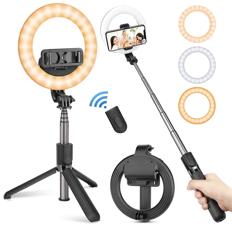 

Monopod Selfie LED Ring Light Wireless Bluetooth Selfie Stick Mini Tripods Handheld Extendable Selfie Fill Light With Shutter