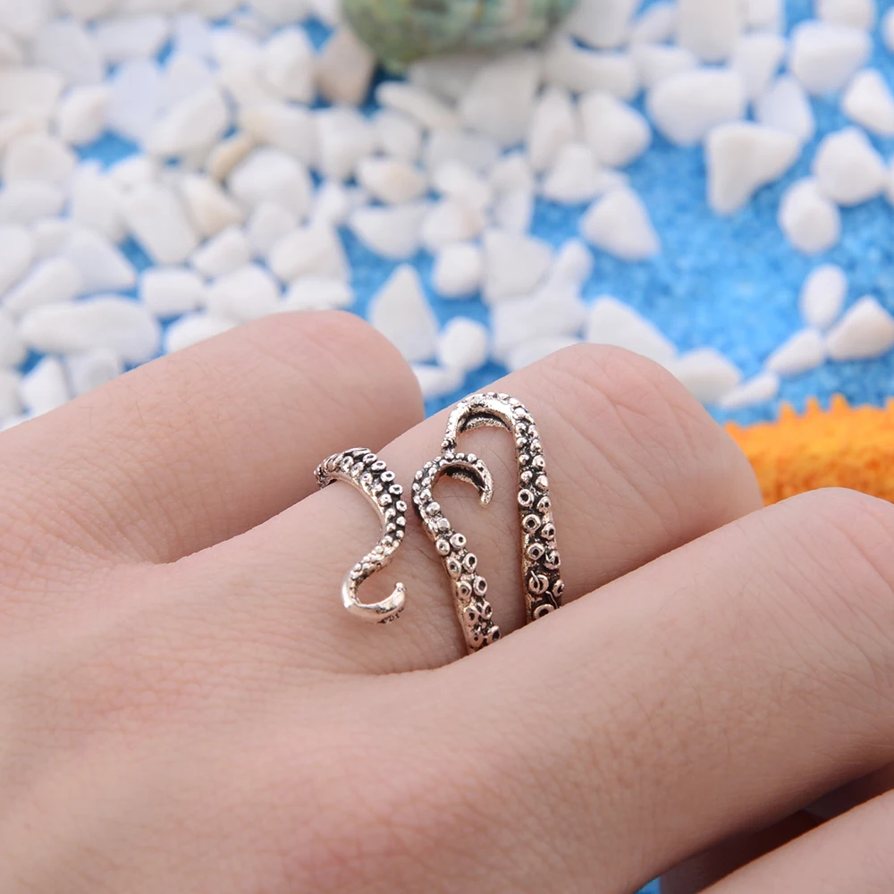SINDLAN Boho Retro Antique Ring Adjustable Octopus Rings for Women Cool Fashion Finger Ornaments European Style Jewelry | Украшения и