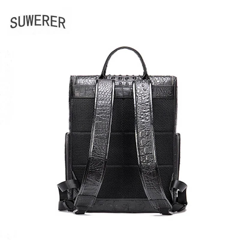 SUWERER New Genuine Leather Crocodile pattern men's casual backpack leather travel Dual-use business bag | Багаж и сумки