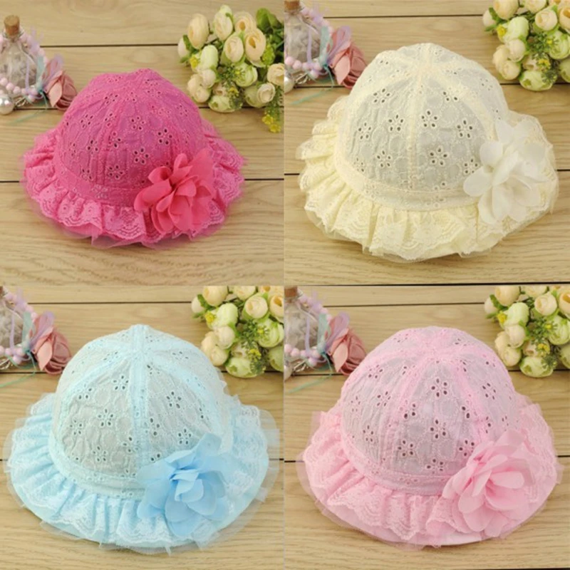 

Newborn Hollow Sun Cap Pure Color Summer Beach Bucket Flower Lace Sun Hat