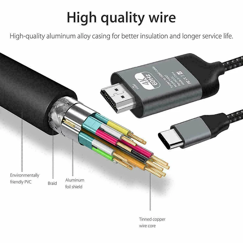 Type-C к HDMI HDTV Кабель Адаптера 4K 60Hz портативный для Мобильный телефон Ноутбук