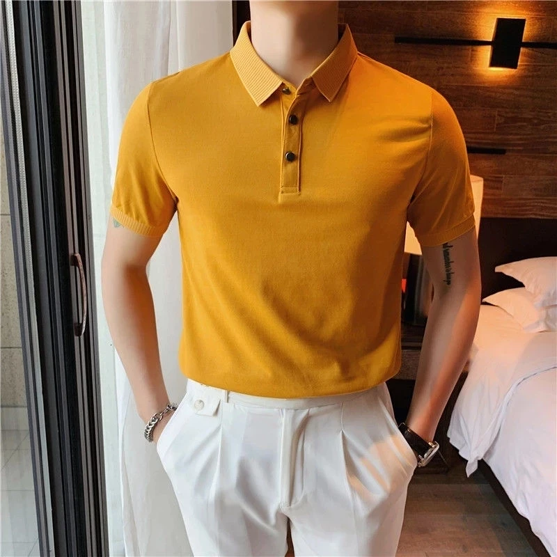 

2021 Men's Short Sleeve Polo Shirt Casual Slim Fit Cotton Solid Color Korean Summer