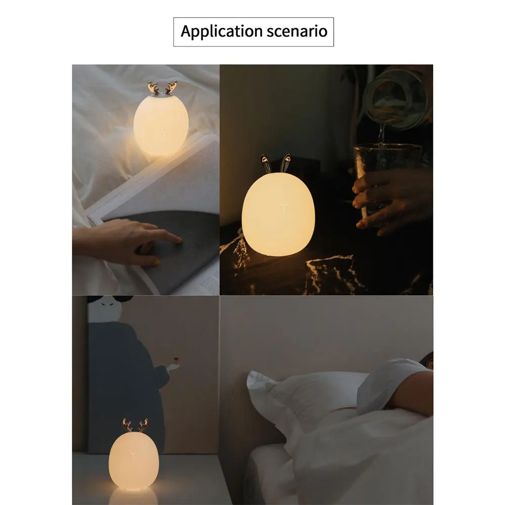 Светодиодный Ночной светильник с кроликом и оленем холодный теплый свет USB