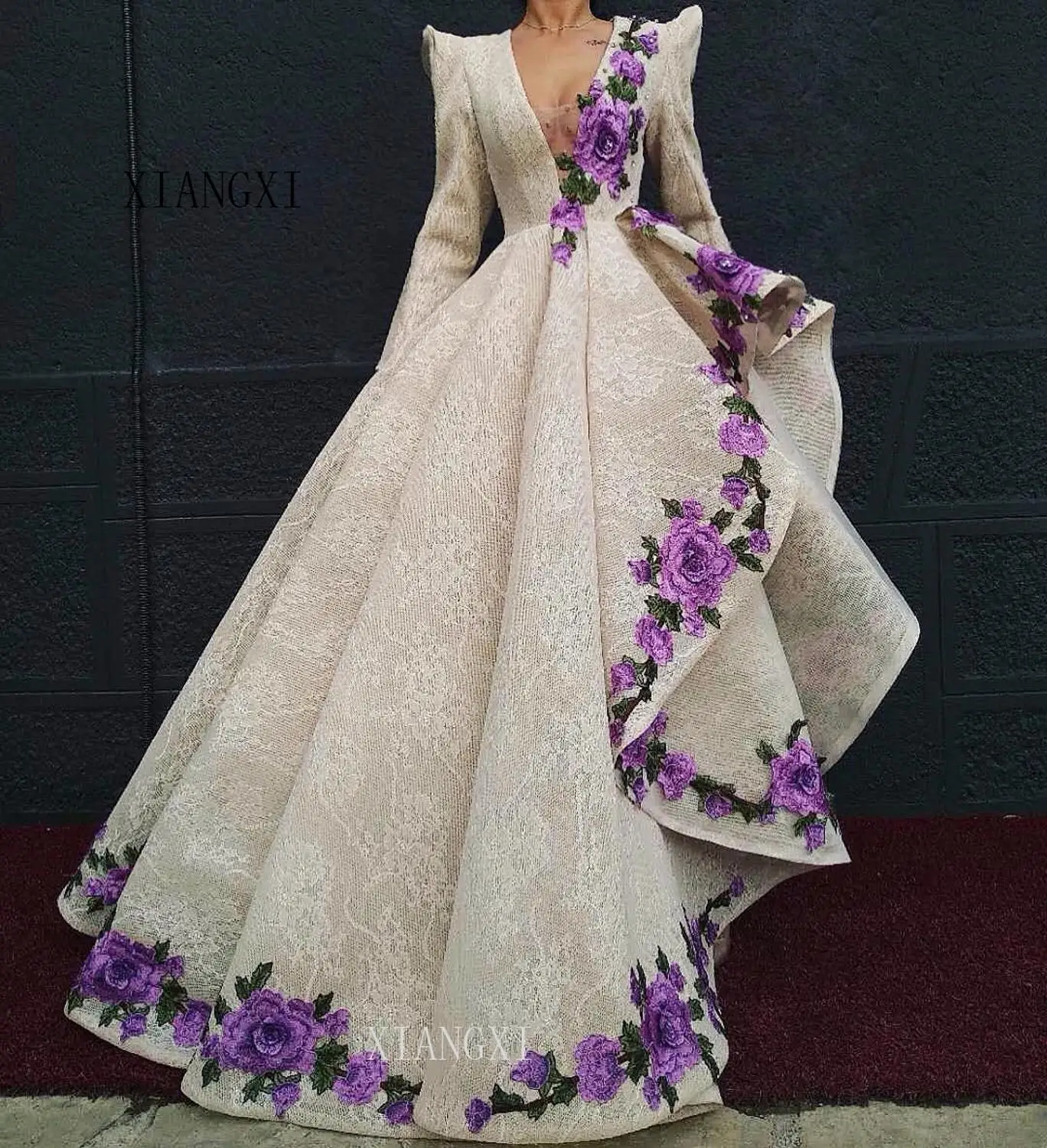 Очаровательные вечерние платья Длинные 3D Цветочные Аппликации рукава