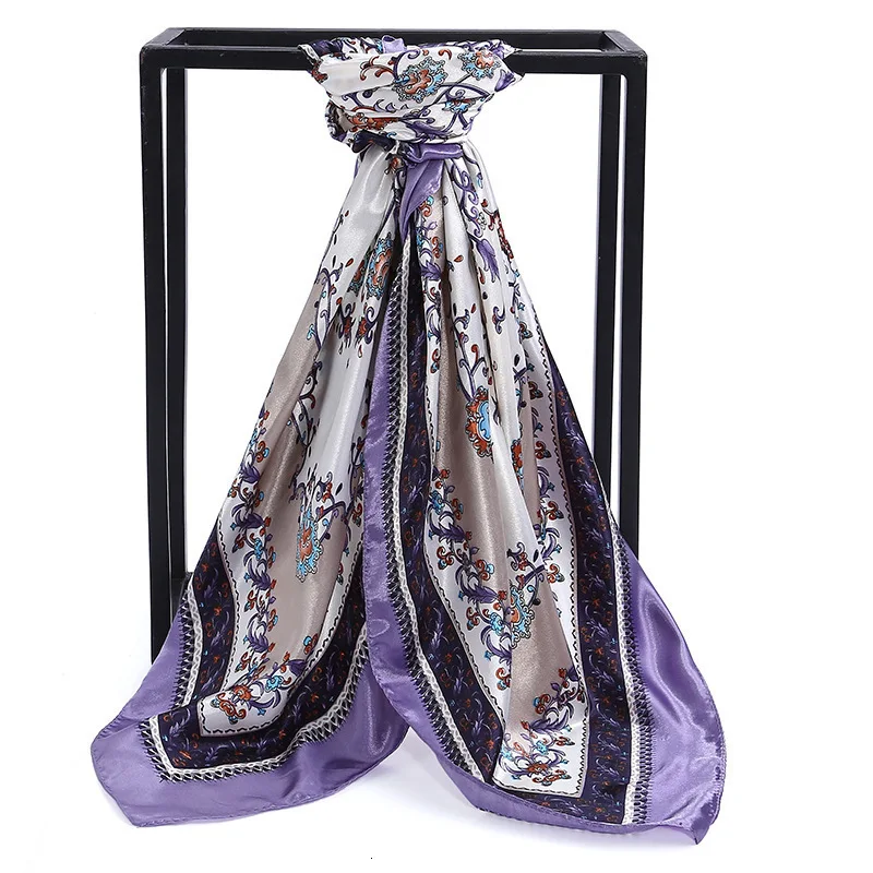 100% шелковый квадратный шарф Женский сине-белый Шелковый женский с фарфоровым