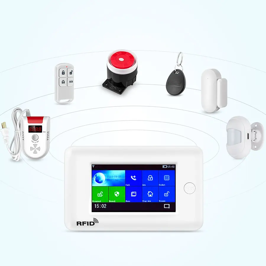 FUERS wifi GSM домашняя система охранной сигнализации Мини PIR детектор движения GPRS 4,3 дюймов TFT цветной экран приложение RFID контроль 10 языков