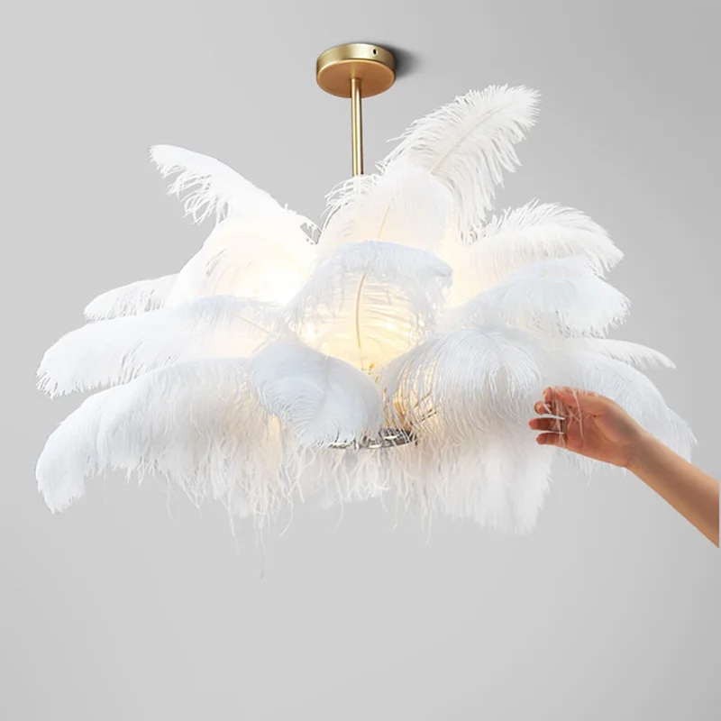 

Postmodern New Led Chandelier Ostrich Feather Decoration Light Creative Design Princess Bedroom Restaurant Living Room Decor