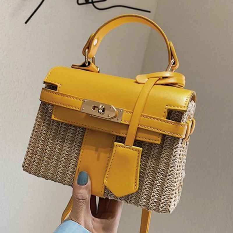 

Сумка кросс-боди Женская плетеная, винтажный тоут с ручками сверху, роскошный соломенный саквояж на плечо из бамбука, дизайнерская летняя с...