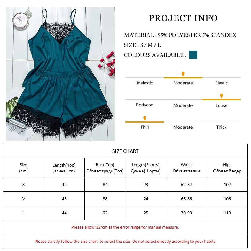 Suphis сексуальный топ с v образным вырезом и кружевными шортами летняя Пижама Синяя