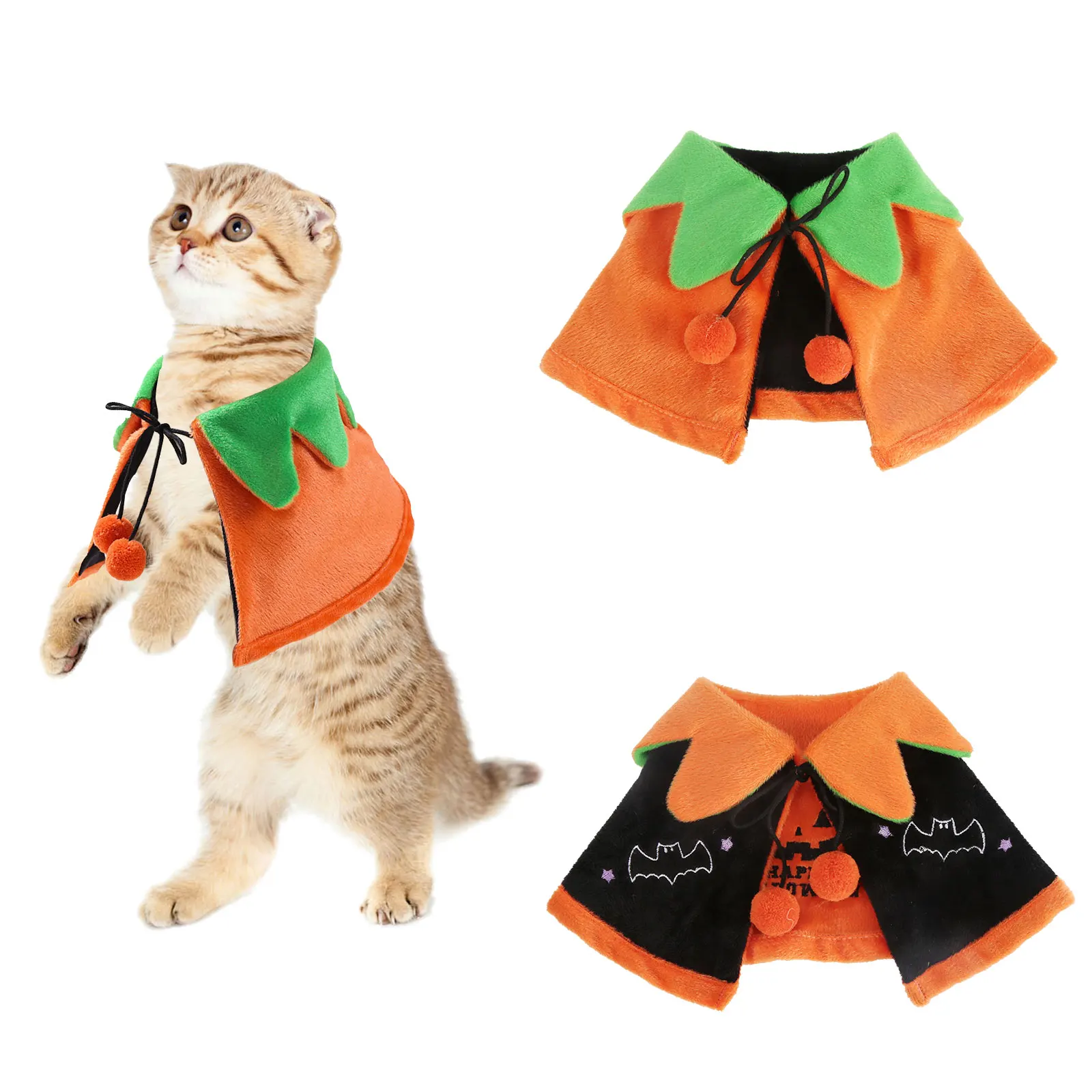 

Pet Halloween Costume Cat Puppy Reversible Cloak Party Cosplay Dress Puppy Cat Dress Up Accessories Pet Halloween Cloak