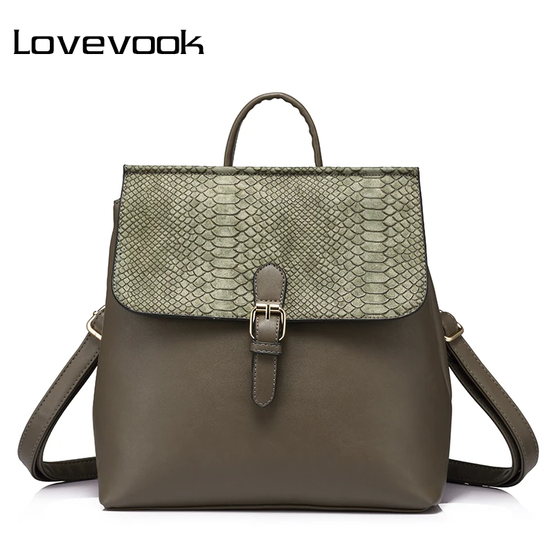 Женский небольшой рюкзак LOVEVOOK, школьный портфель со змеиным принтом для девочек подростков сумка, многофункциональная сумка через плечо с регулируемым плечевым ремнем