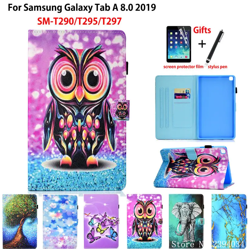 

Case For samsung galaxy tab A 8.0 2019 SM-T290 SM-T295 T290 T295 T297 Cover Funda Tablet Cartoon Painted Stand Skin Shell +Gift
