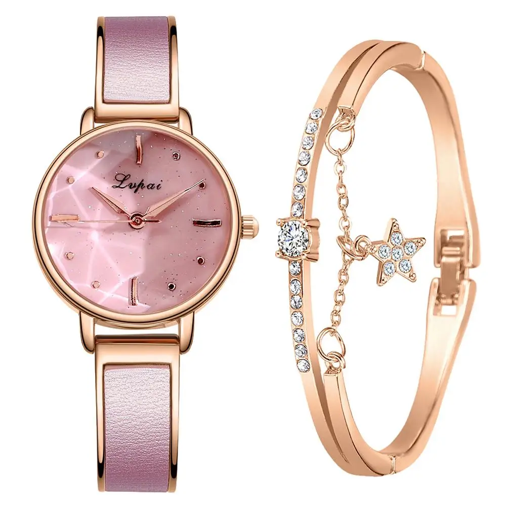 

Vogue Brand 2PCS/Set Women Watches Luxury Rose Gold Starry Sky Watch For Women Simple Dress Rhinestone Bracelet Quartz Clock