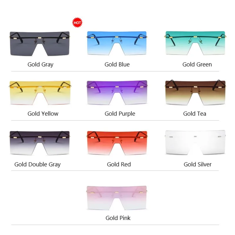 

Unisex Fashion Oversized Square Rimless Sunglasses Women Brand Designer Flat Top Sun Glasses Travel Gradient/Mirror/Gray Lens