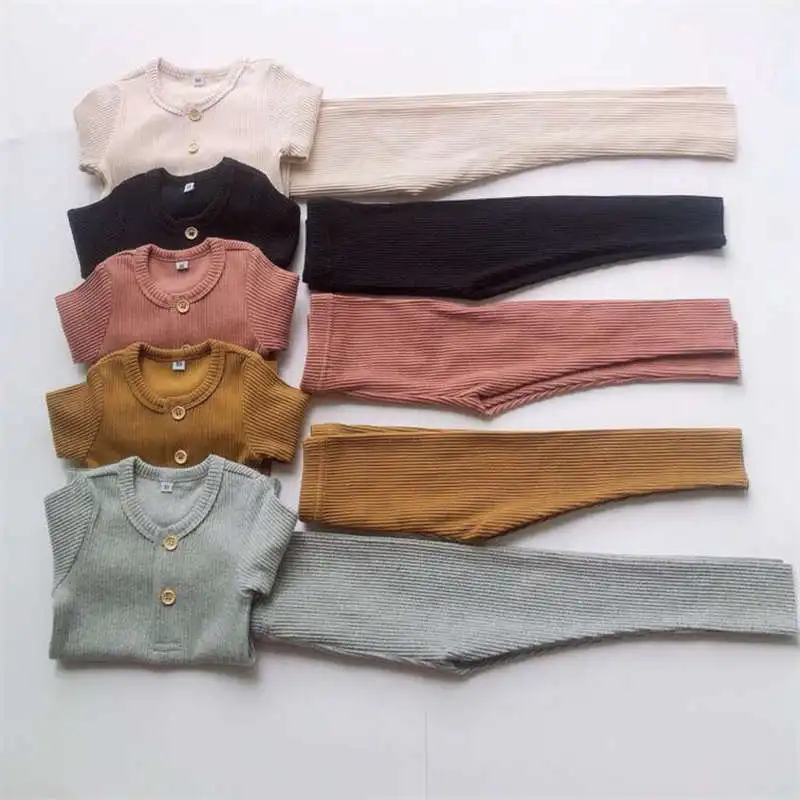 Детская одежда для мальчиков и девочек ребристый комплект с длинным рукавом