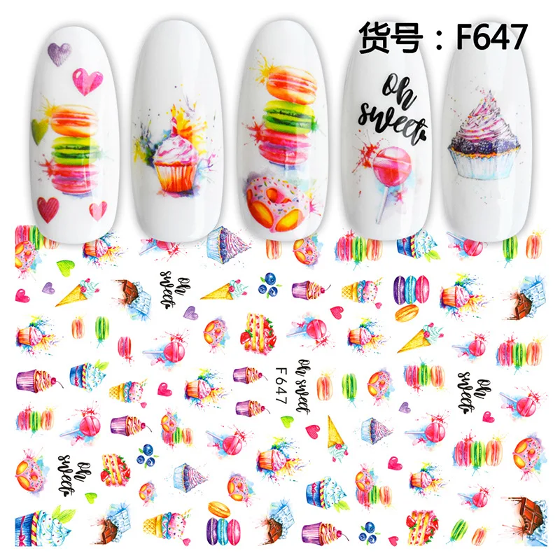 3D наклейки для ногтей летние клеящиеся слайдеры фрукты листья Арбуз Лимон