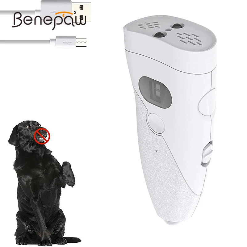 

Ультразвуковой Отпугиватель собак Benepaw, фонарик, Отпугиватель лая, с двумя датчиками, USB зарядка, до 5 м, устройство против лая