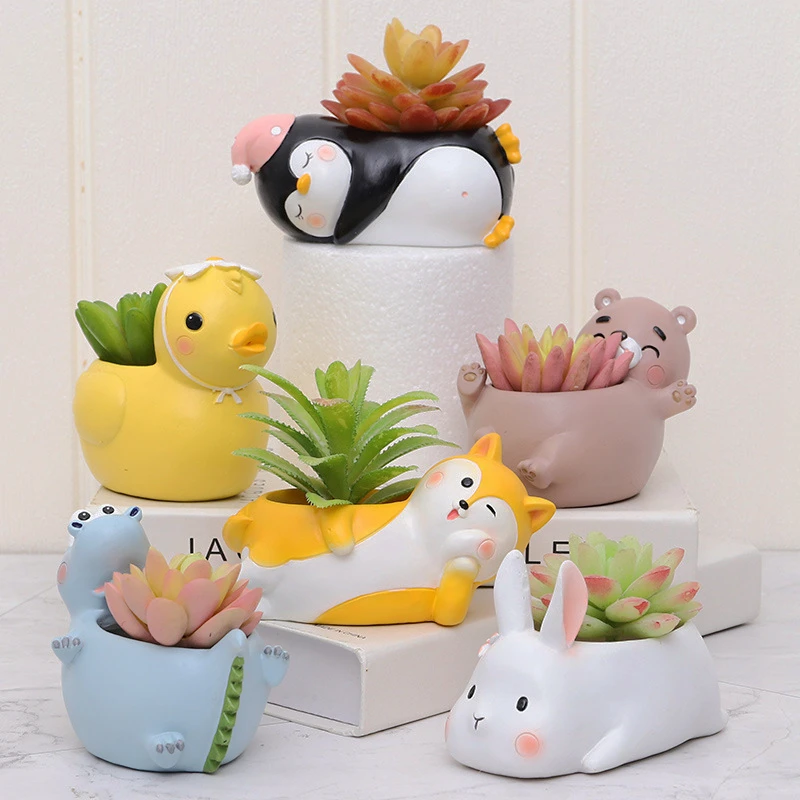 Цветочный горшок для животных суккулентов из смолы с отверстием слива кролика