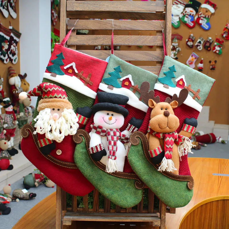 

2022 New Year 18" Large Size Christmas Decorations Stocking 3D Santa Snowman Reindeer Classic Xmas Character Gift
