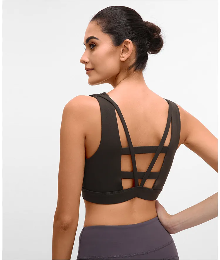 New Shockproof Sports Bra Women Gym Fitness Push Up Bras Deep V sexy hollow Yoga Bra Back Cross Ladies Run Bras fitness Top