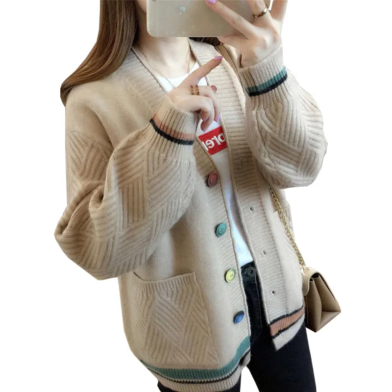 

Elegant Lady Spring Sweater Female Loose Large Size Slim Cardigan Knit Top New Fashion Women Autumn Knitting Sweater Coat G224