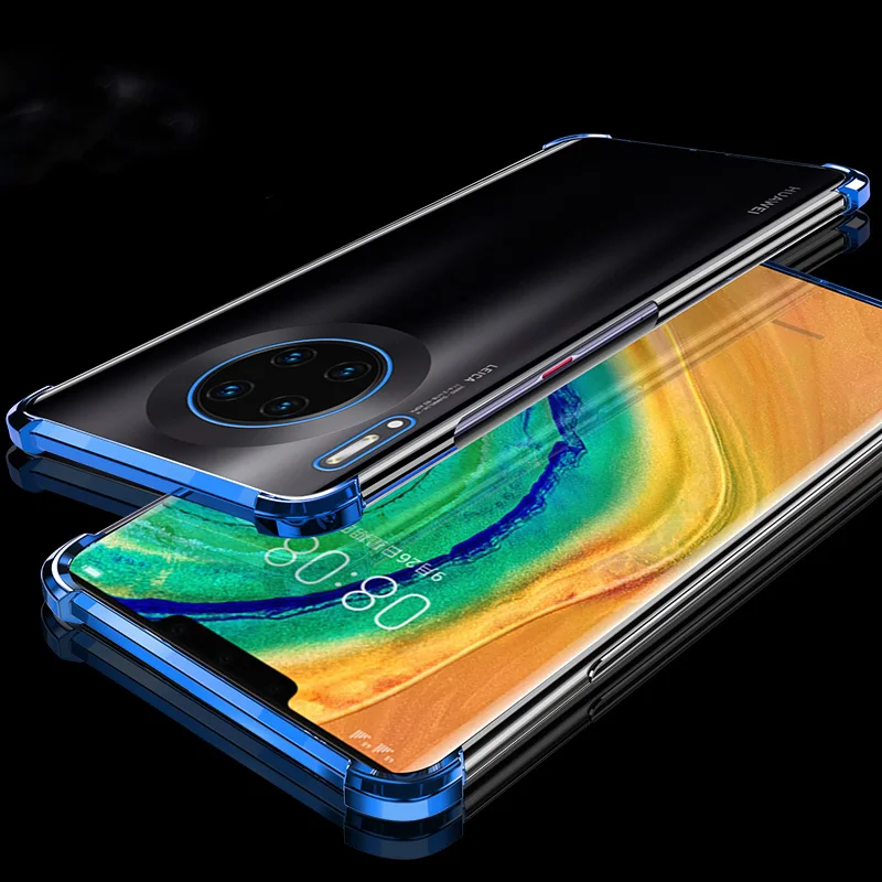 Blue Mate 30 3D Laser elec-покрытие подушка безопасности Чехол для huawei mate 30 20 Pro Lite X чехол анти-шок прозрачный для huawei - Цвет: Blue