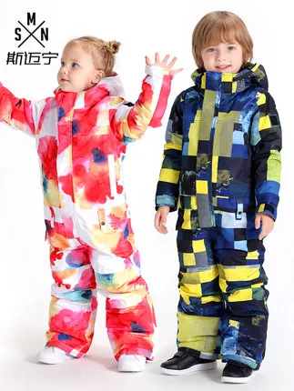 Брендовый детский цельный лыжный костюм SMN для мальчиков и девочек сноуборда