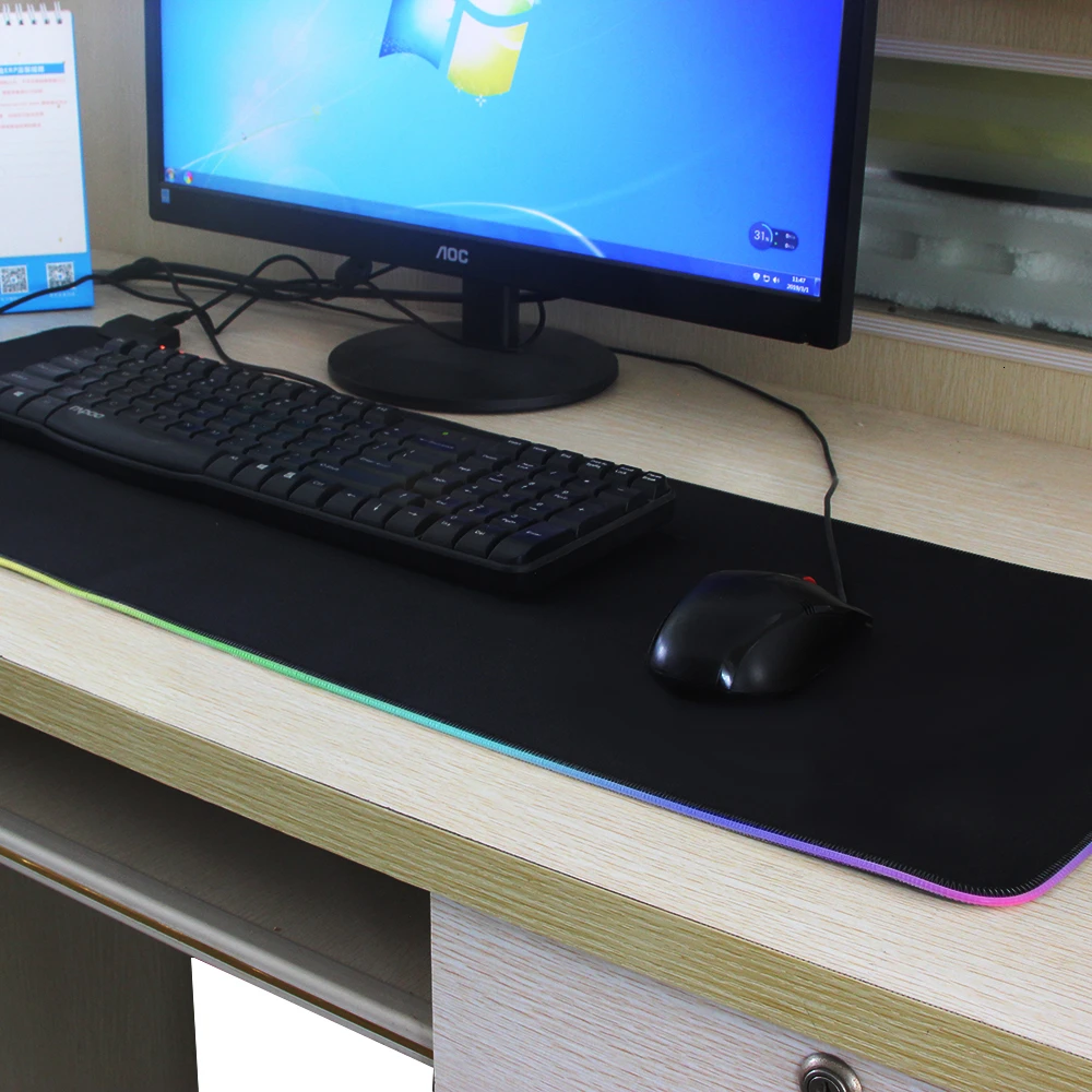 RGB Gaming Mouse Pad Non-Slip Rubber Mousepad Office PC Gamer Mat with LED Backlit Large Keyboard For Laptop Accessory | Компьютеры и