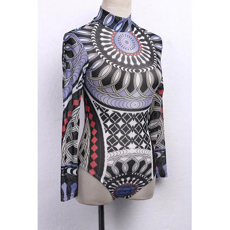 Новинка 2019 года Сексуальное Женское боди с принтом в этническом стиле эластичное