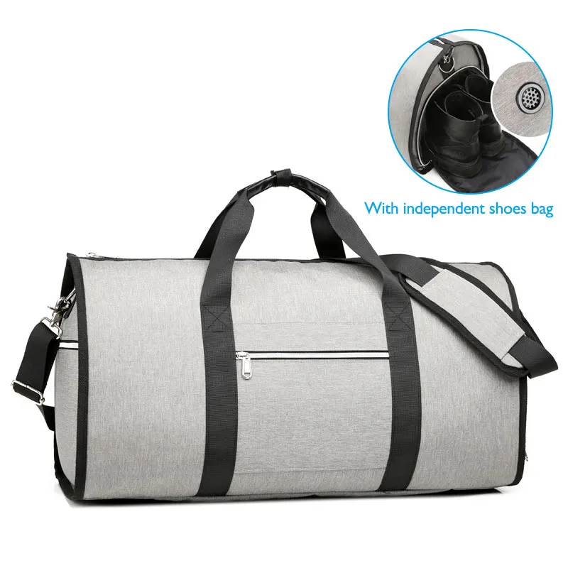 Gray (with shoe bag) OZUKO, Большая вместительная мужская сумка для путешествий, многофункциональная сумка для хранения, ручная багажная сумка для путешествий, водонепроницаемая дорожная сумка с карманом для обуви - Цвет: Gray (with shoe bag)