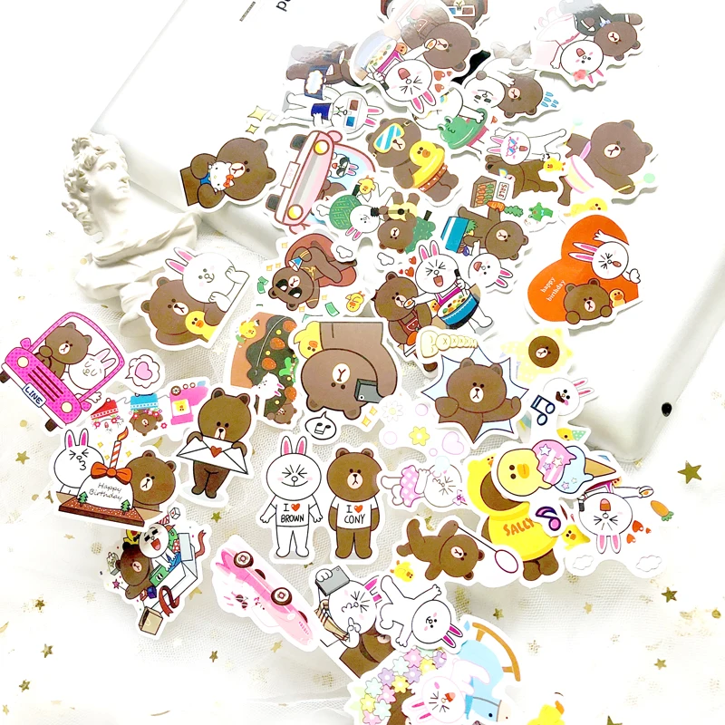 45 шт./лот Line Town коричневый Банни Кони водостойкие наклейки из ПВХ для ноутбука скейтборд Чемодан гитарная надпись игрушка Стикеры