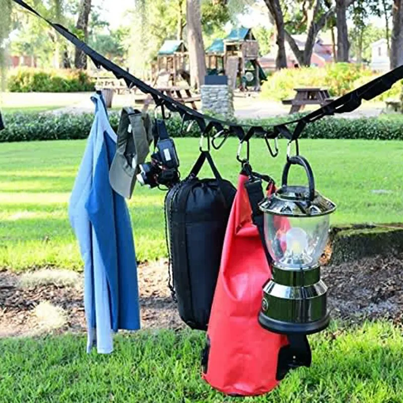 Отдых на природе бельевой веревке для хранения петля ремня с 19 карабины гамак