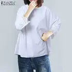 Блузка ZANZEA женская с рукавом 2021 и шнуровкой, повседневная однотонная туника из хлопка и льна, осень 34