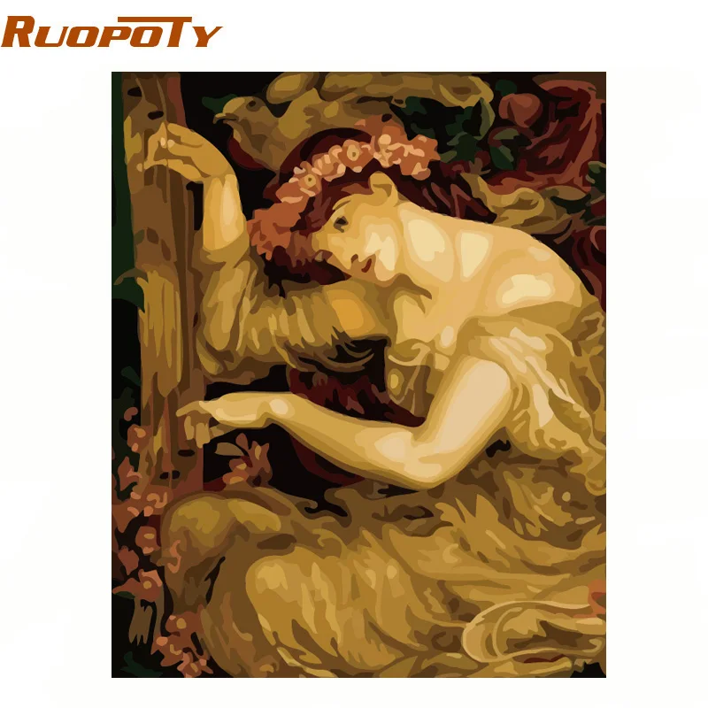RUOPOTY рамка Diy картина по номерам Женская Картина Настенная живопись холст