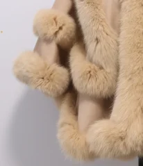 beige Gennuine женские меховые шарфы кашемир четыре слоя лисий мех трендовая Женская Пашмина однотонная модная шаль пончо накидка - Цвет: beige