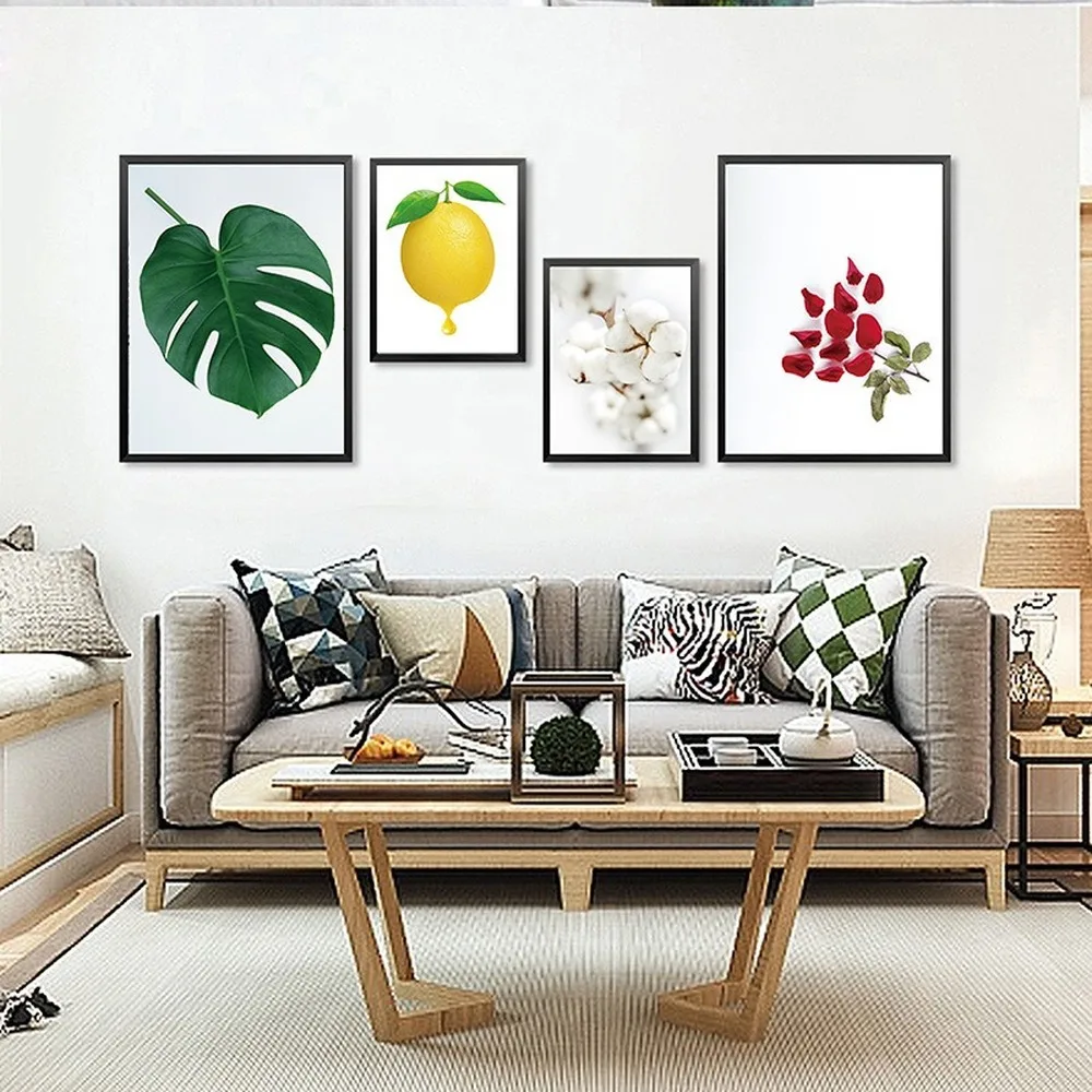 

Nordic Simple Plant Fruit Canvas Painting Leaves Lemon Cotton Rose Deer Wall Art Poster For Living Room Bedroom Home Decor