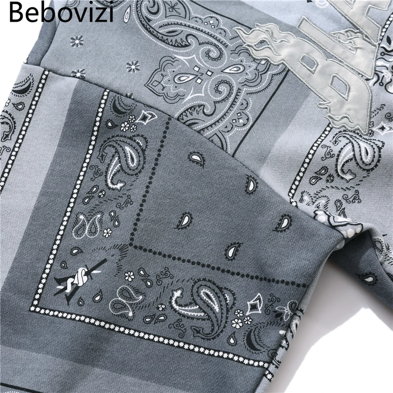 

Bebovizi Full Zip Cashew Flowers Pink Hooded Sweatshirts Hoodies Men/women Harajuku Casual Patchwork Hoodie Hip Hop Cotton Tops
