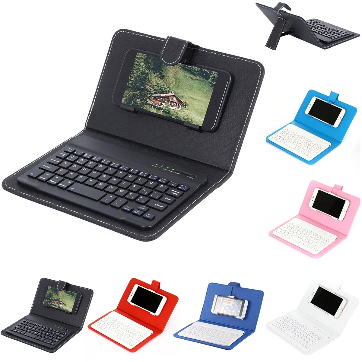 

Universal Keyboard Case Wireless Bluetooth Keyboard Leather Case Cover For iPhone and Android 4.5 / 6.5 inch phones tablet cover