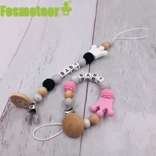 Fosmeteor Baby Toys Silicone Beads Teethers Wooden Handmade Bracelet Pacifier Chain Clips Teething P