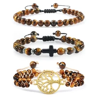 4 6 8mm tiger eye beads bracelet protection hematite cross prayer natural stone braided bracelet health balance healing jewelry