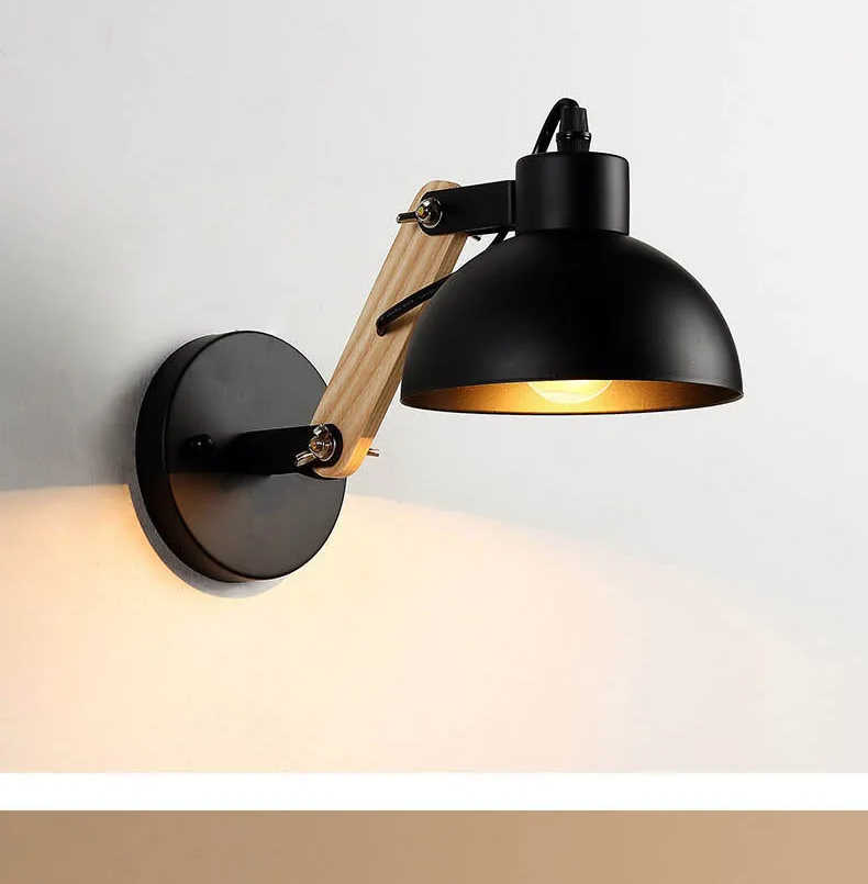 

Northern European-Style Modern Simple Creative Bedroom Bedside LED Wall Lamp Wrought Iron Wood Retractable Wall Lamp