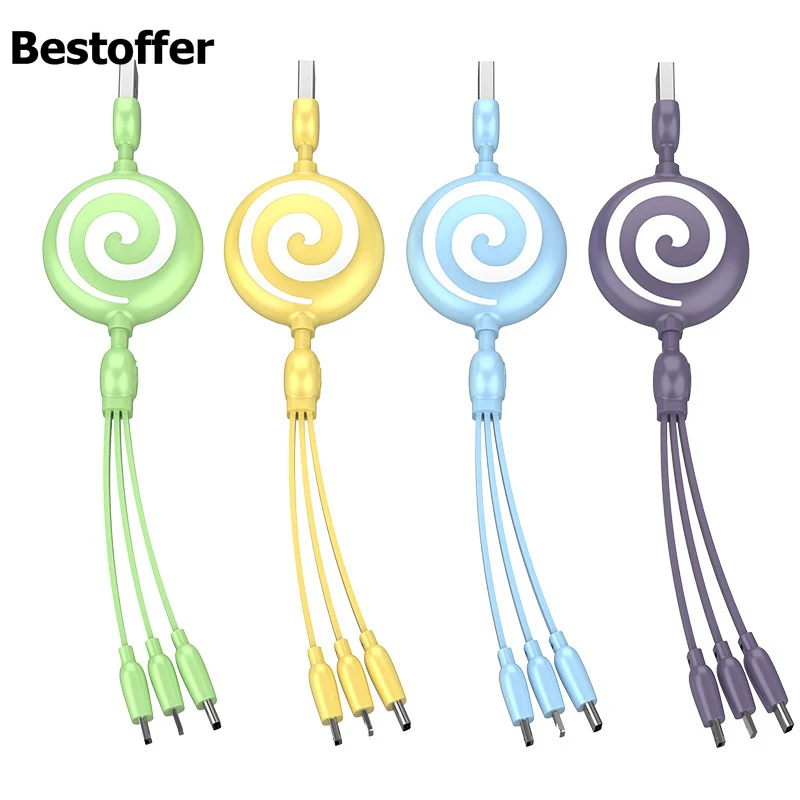 

1 Meter 3-in-1 USB 3.0 A to Type-C+Micro 5PIN+iPhone 8PIN Male to Male Android Charging Extension Data Cable